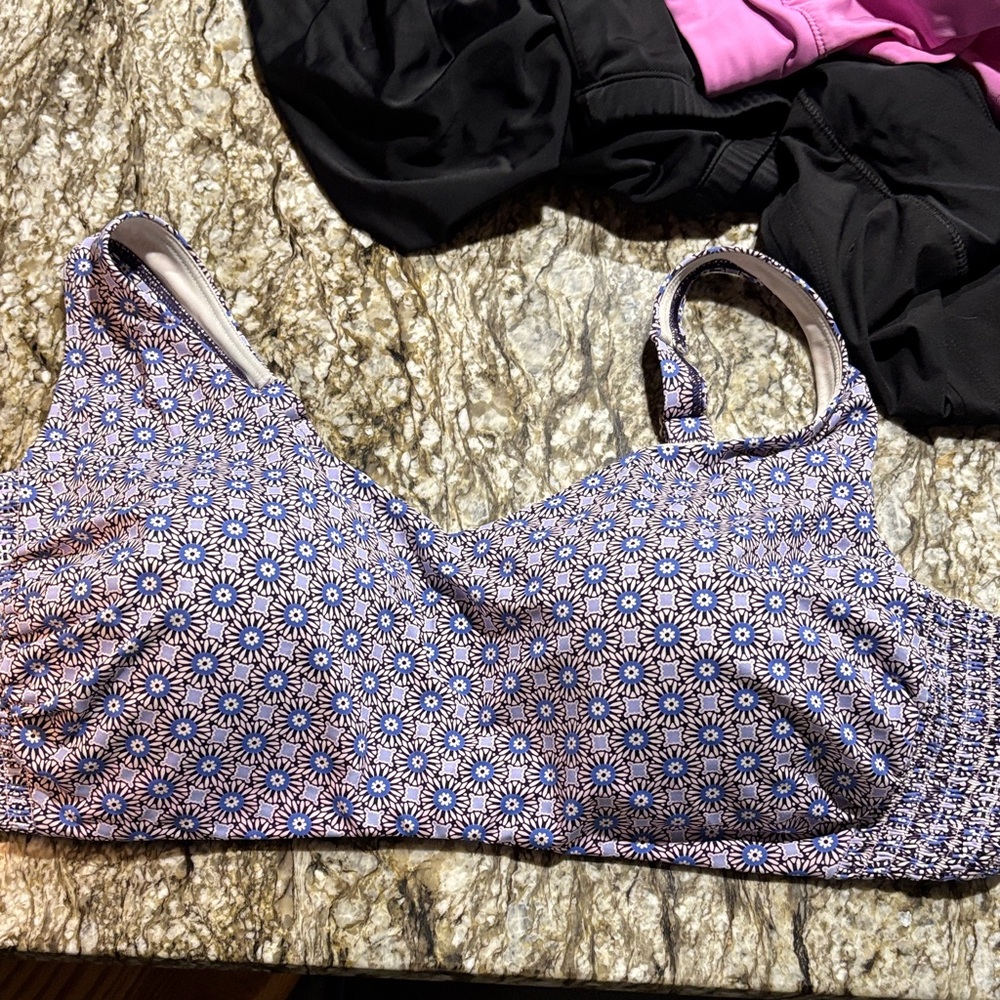 Lands' End Floral Bikini Top in Blue and White